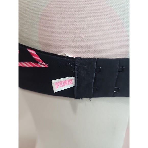 Victorias Secret PINK 36D Push Up Padded Bra Candy Cane Hearts Holiday Bra - Picture 7 of 9